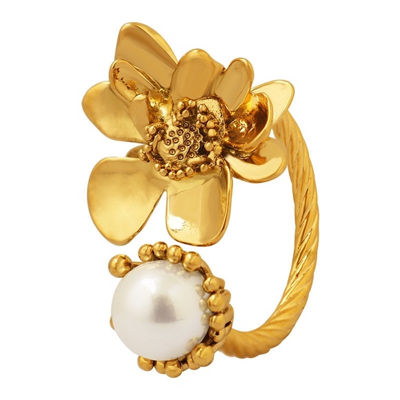 18K Gold Plated Flower Floral Ring*Open Ring*Pearl*Vintage Inspired Artsy*ML - Picture 8 of 8